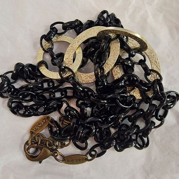 #Sabika Winter 2017 Long 40" Black Chain With Silver Ring Accents #NWOT - Picture 6 of 6